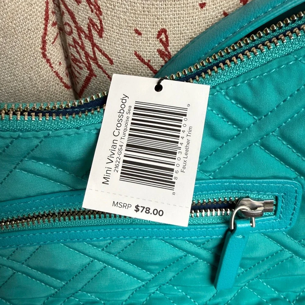 Vera Bradley Mini Vivian Crossbody Turquoise Sea Quilted Bag 21622-G54 NWT